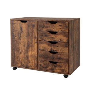 Costway 5-drawer Mobile Filing Cabinet Storage Cabinet W/door & Shelf - Rustic Brown