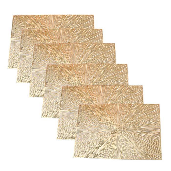 Catzon 6 Pcs Square Fireworks Pvc Placemats Hollowed-out Gold