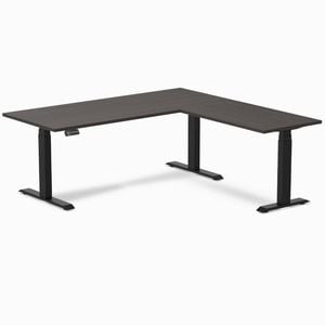 Desky Eco L-shape Sit To Stand Burnished Wood Melamine Desk 1800x1750mm Matte Black Height Adjustable Leg