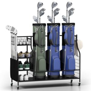 Costway Metal Golf Bag Storage Rack Organizer W/wheels