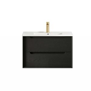 Attica Baia 750mm Black Oak Vanity With Ceramic Top