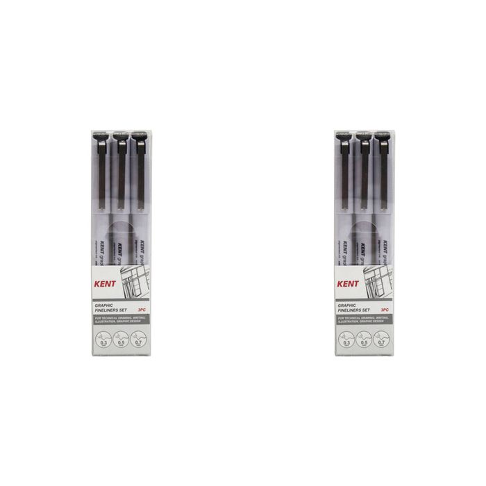 2x 3pc Kent Graphic Fineliner Set  0.3, 0.5, 0.7mm Markers Set Graphic Design