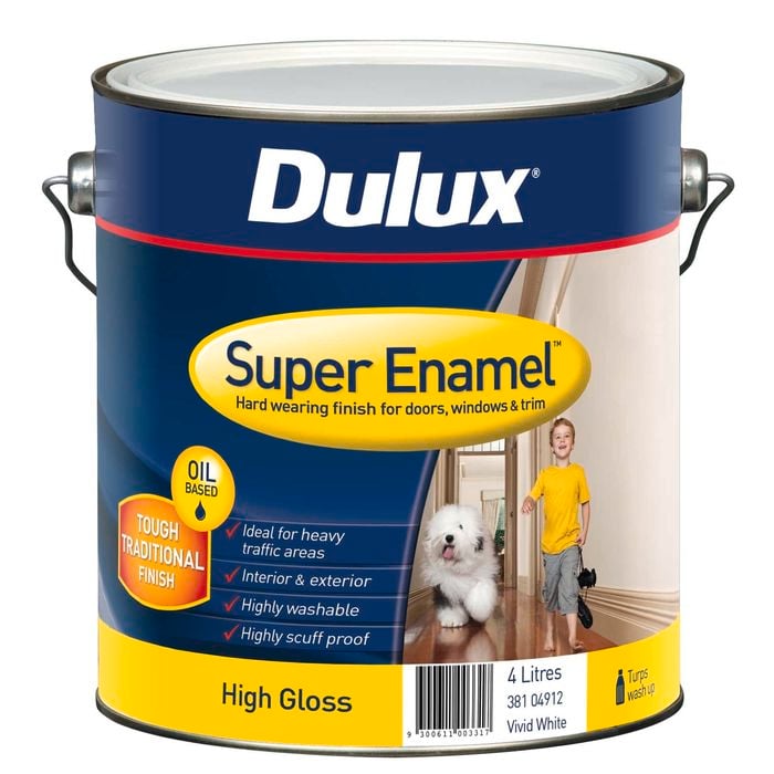 Dulux 4L Super Enamel Paint High Gloss Vivid White - 4L