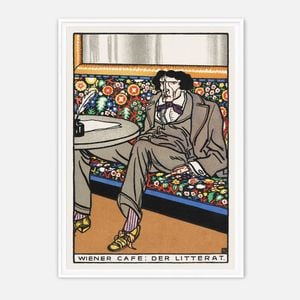 Galrie Wiener Cafe Der Literat Art Nouveau Poster by Carl Otto Czeschka-Vintage Wall Art, White Frame, A0 84 x 119cm (33x47inch)