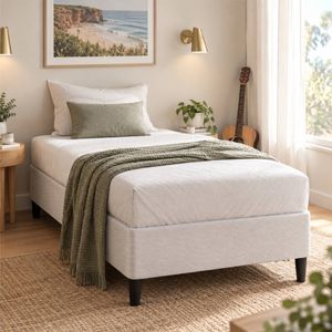 Zinus King Single Fabric Bed Base Ensemble Base - White