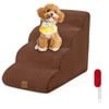 Costway 4-steps Dog Ramp Foam Pet Stair W/pet Hair Remover & Pocket Brown