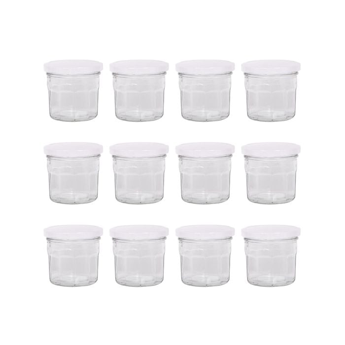 Argon Tableware Glass Jam Jars with White Lids - 130ml - Pack of 12
