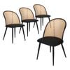 Familand Rattan Dinner Chairs Set of 4 Faux Leather Upholstered in Black