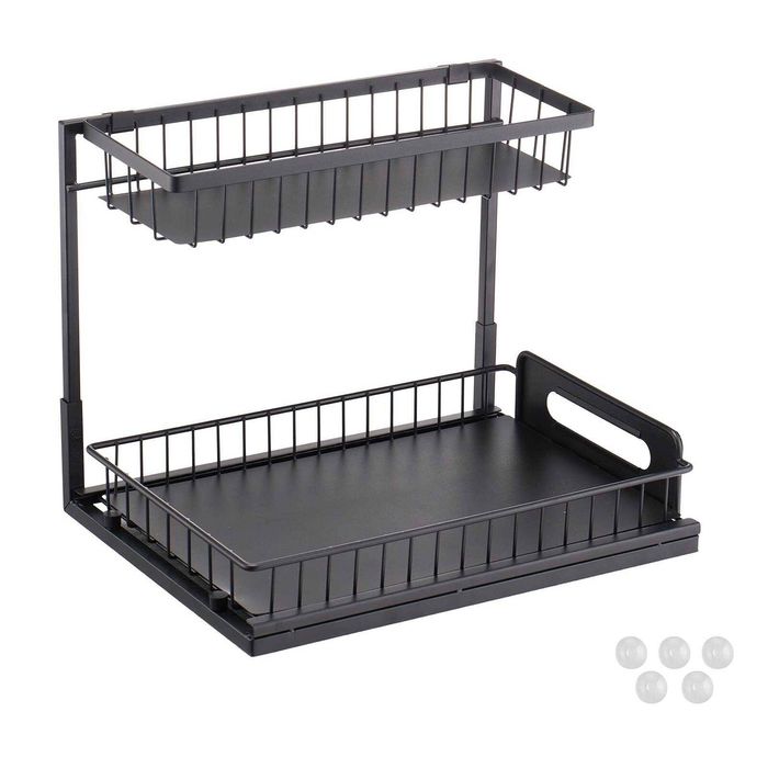 P&P Silver Wire Pull Out Storage Shelf Maximizes Kitchen Or Bathroom Space
