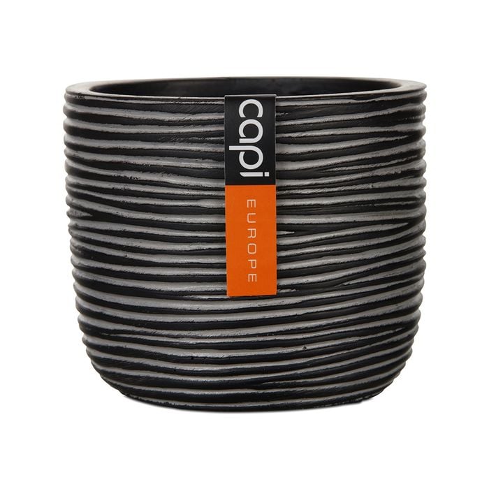 Capi 14 x 13cm Black Rib Indoor Plant Pot