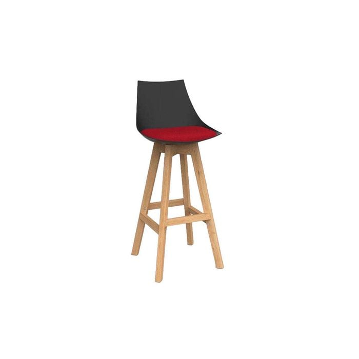 Olg Luna Bar Stool Oak Legs Black Shell Chilli Red Seat Pad
