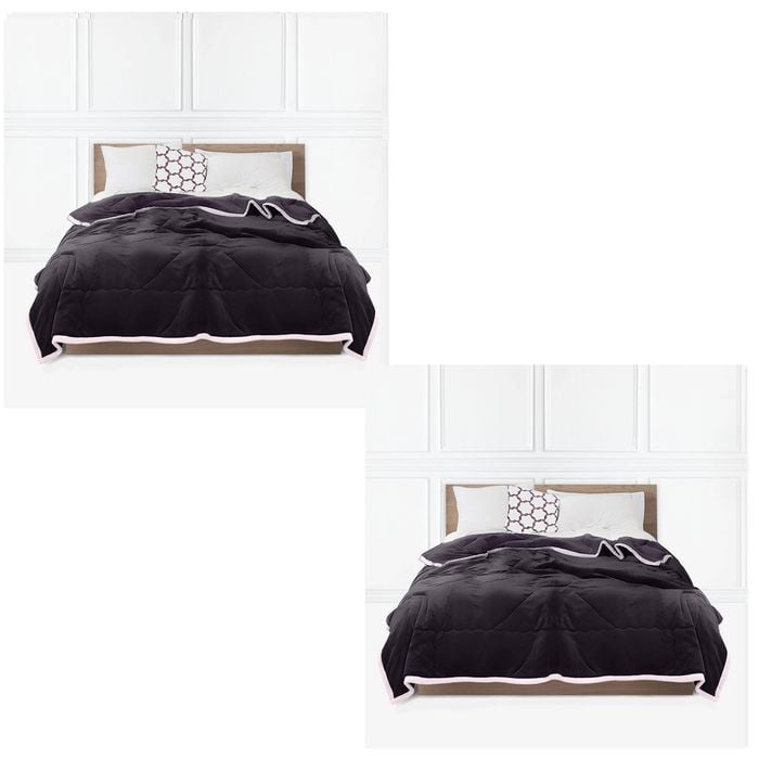 SOGA Set of 2 Dark Grey Throw Blankets – Cozy Thick Fleece Flannel Coverlets