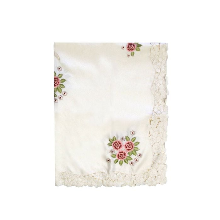 Kinsley Flowers Cream Embroidered Cutout Rectangular Tablecloth 152 x 228 cm