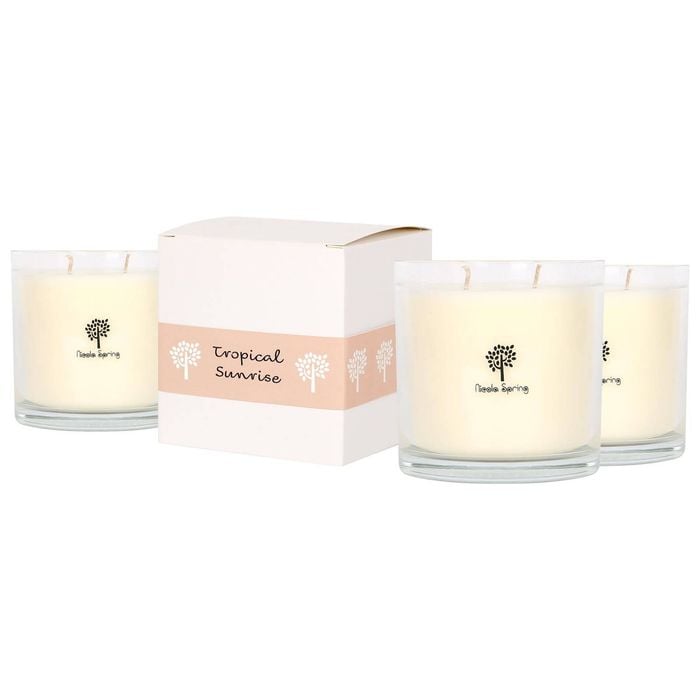 Nicola Spring 3x 400g Soy Wax Scented Candles - Tropical Sunrise - 45 Hour Burn Time Relaxation Aromatherapy Gift Jar Candle
