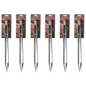 6PK Topchef Stainless Steel Long Handle Barbeque Grilling Tongs 40cm Silver