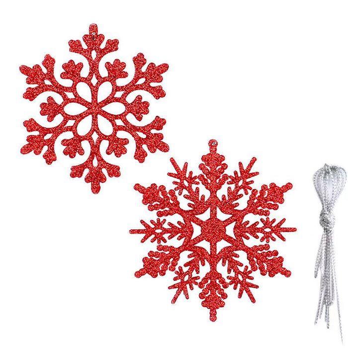 Catzon 30Pcs Christmas Glitter Snowflake for Xmas Trees-Red