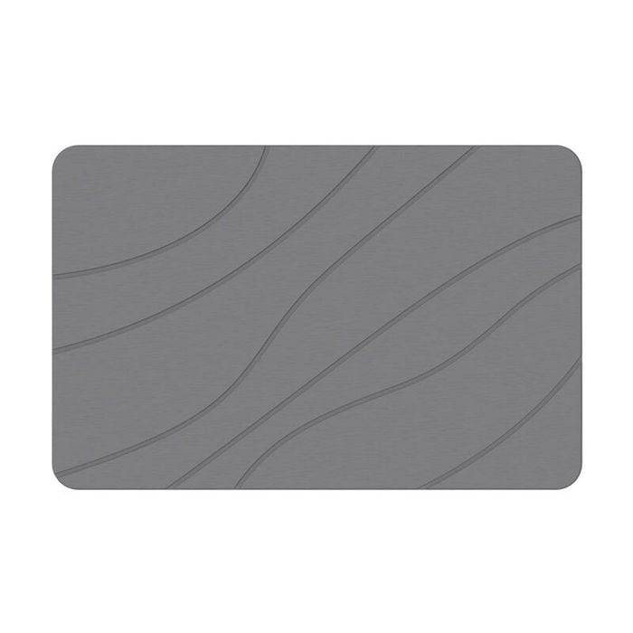 Hard Diatomite Stone Bath/shower Mat Quick Dry Anti Slip Dark Grey Wave Lines 60x39cm