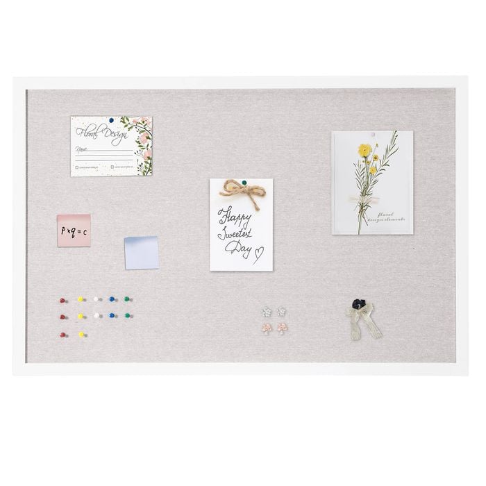 Vevor 91.44 X 60.96 Cm Cork Board White With Linen Surface Stylish Wall-mounted For Home