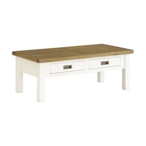 Leura Belle Coffee Table In Brushed White With Natural Timber Top