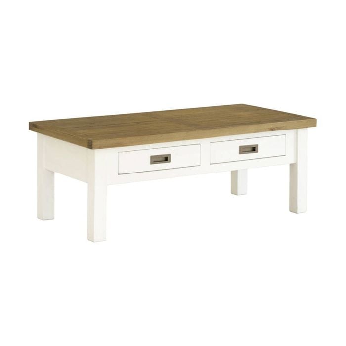 Leura Belle Coffee Table In Brushed White With Natural Timber Top