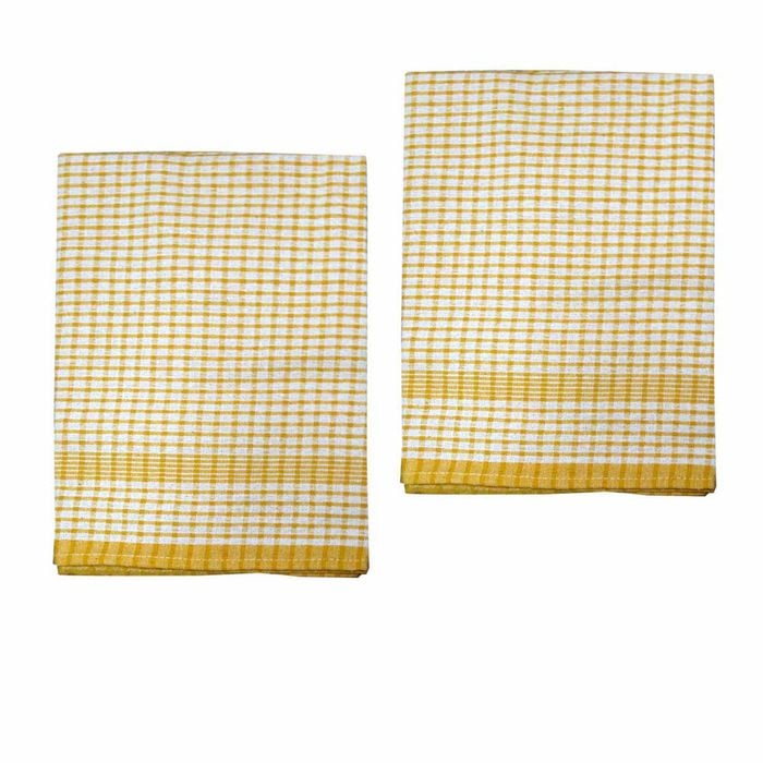 Hotel Living Set Of 2 Jumbo Cotton Check Tea Towels 60x90cm Yellow