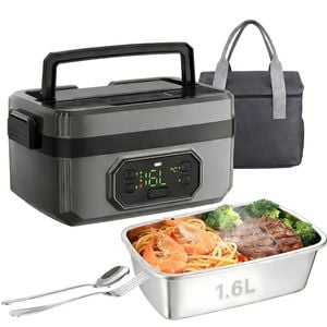 FOHOA Cordless Insulated Electric Lunch Box with 1.6L Stainless Steel Container with Spoon Fork Bag