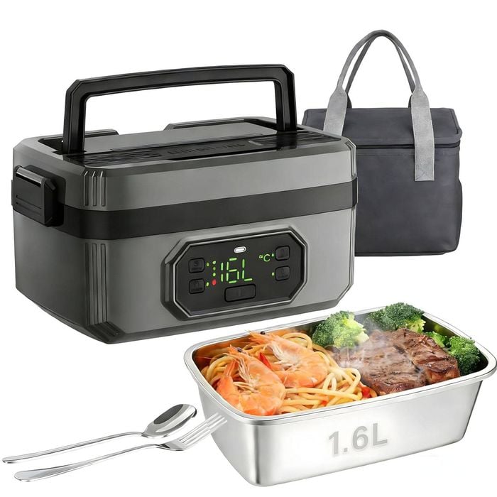 FOHOA Cordless Insulated Electric Lunch Box with 1.6L Stainless Steel Container with Spoon Fork Bag