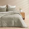Dreamaker Rumi Washed Cotton Reversible Quilt Cover Set Olive With White Stripe Double Bed