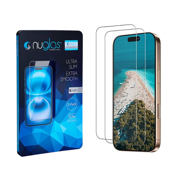 Nuglas Tempered Crystal Clear Glass Screen Protector for iPhone 16 Pro Max - Pack of 2