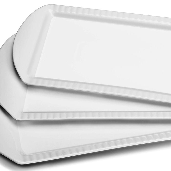 Set of 3 Porcelain Serving Platters (40.6cm/35.6cm/30.5cm) - Oven Safe Large Trays for Entertaining & Parties (White)