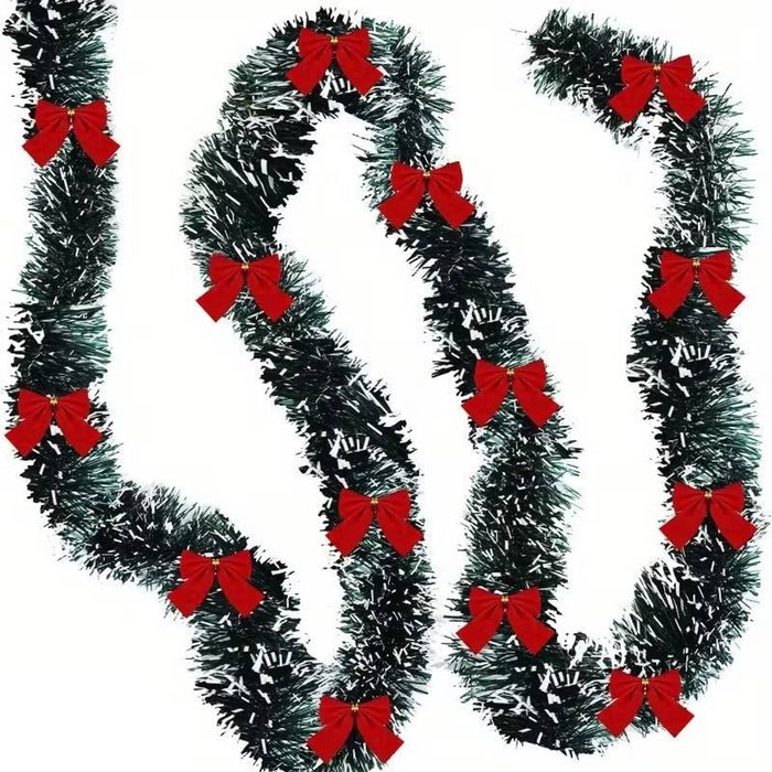 Lifebay Artificial Christmas Tinsel Garland with Bows