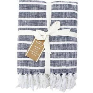 LVD Stonewashed Cotton Harbour Stripe Throw Blanket 120x150cm Navy Blue