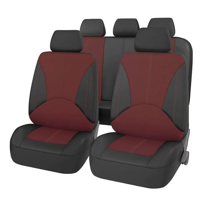 Catzon Full Set Leather Car Seat Covers Fit For Most Sedans Suvs Pickup Trucks-winered