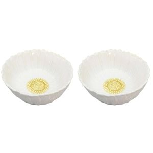 2PK Urban Ceramic Round Flower Serving Table Bowl 16x7cm White/Yellow