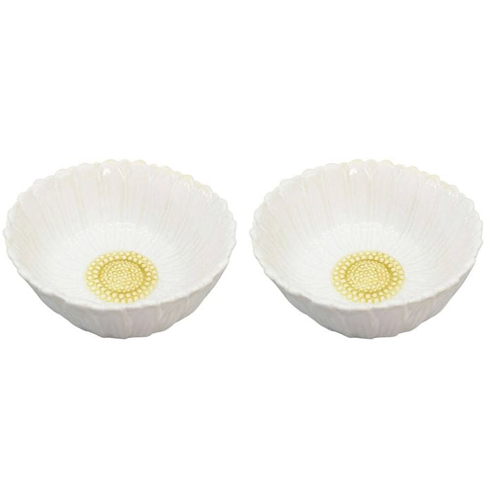 2PK Urban Ceramic Round Flower Serving Table Bowl 16x7cm White/Yellow