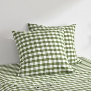 Dreamaker Lola Washed Cotton Yarn Dyed Gingham Euro Pillowcase Olive Twin Pack