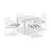 Hugo Outdoor 4 Seater Ceramic And Aluminium Dining Table White With Kansas Chairs & Navy Stripe Cushions