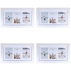 4PK Frankie & Me Wooden Collage 4x6'' Triple Picture Frame Home Decor White