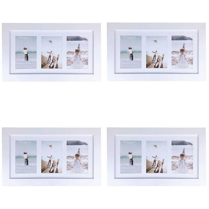 4PK Frankie & Me Wooden Collage 4x6'' Triple Picture Frame Home Decor White