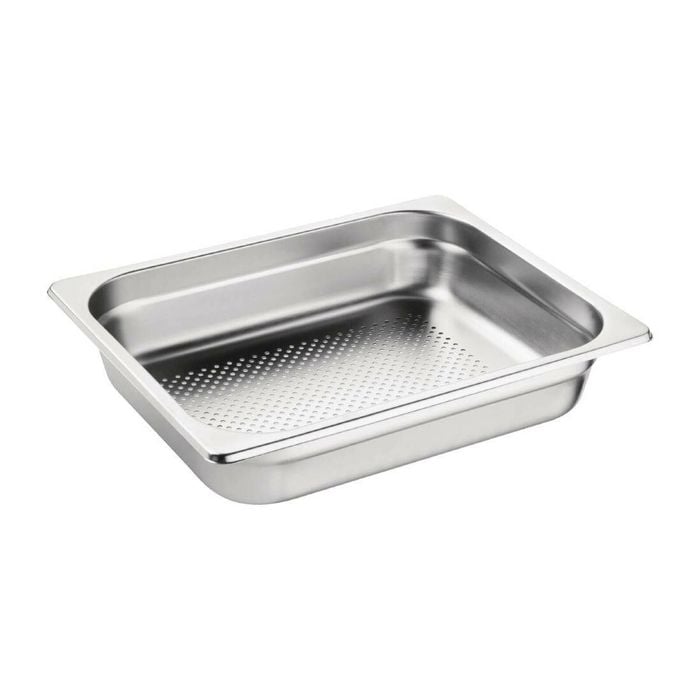 Vogue Perforated Gastronorm Tray Stainless Steel 1/2 Size 65mm Deep Commercial Kitchen Steam Pan