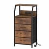 Ufurniture Nightstand 4 Fabric Drawers Bedside Table With Charging Station For Bedroom Living Room Rustic Brown
