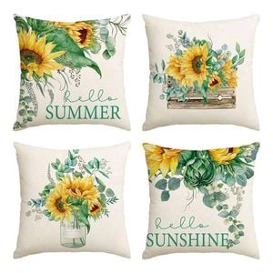 Catzon 4 Pcs Linen Throw Pillow Covers Watercolor Flower for Bed Sofa Decor 40X40cm