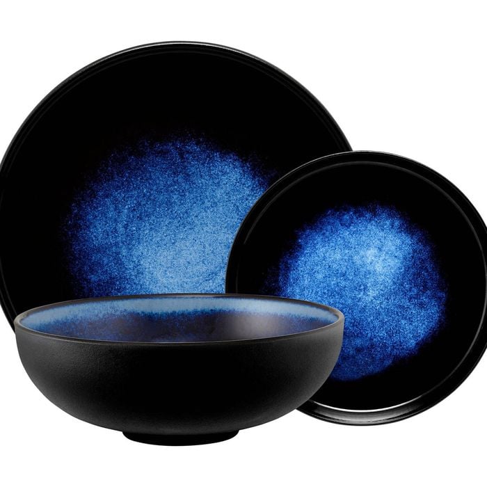 12pc Maxwell & Williams Caviar Midnight Coupe Dinner Set Matte Black Porcelain