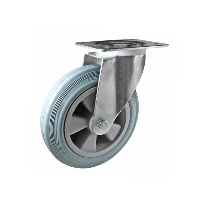 Easyroll 200mm 200kg I4 Series Grey Rubber Swivel Plate Mount Castors