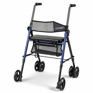 Costway Rollator Walker Seat Foldable Mobility Walking Frame 8-Level