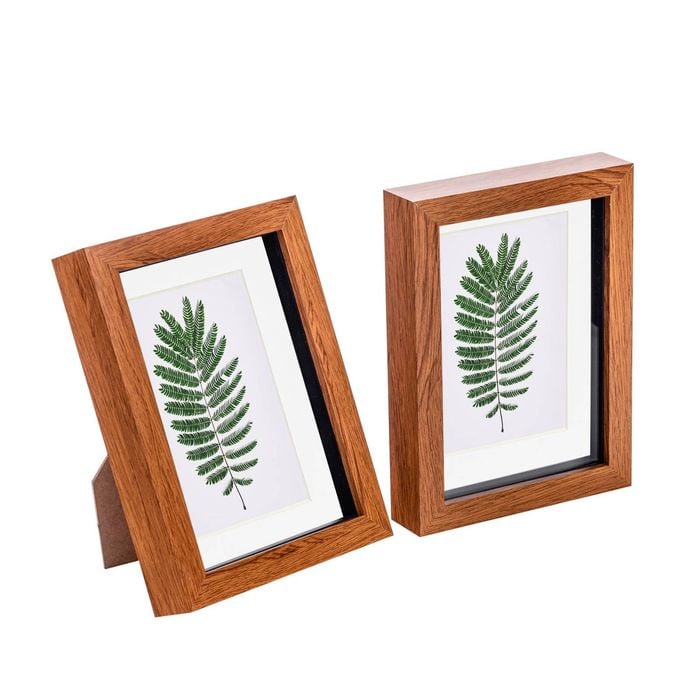Nicola Spring Acrylic 3d Box Photo Frames With 4" X 6" Mounts - 5" X 7"  - Dark Wood - Pack Of 2