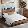 Oikiture Metal Bed Frame Double Size With Led Headboard 2 Storage Drawers Usb
