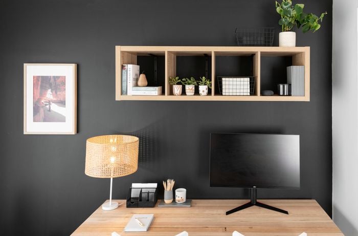 A finished feature wall with a study nook
