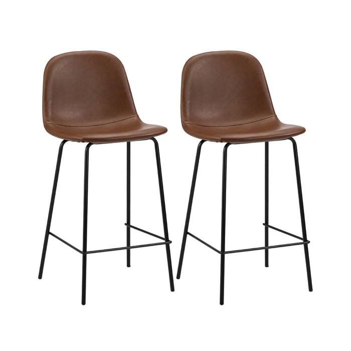 Oikiture 2x Bar Stools PU Leather Seat Brown
