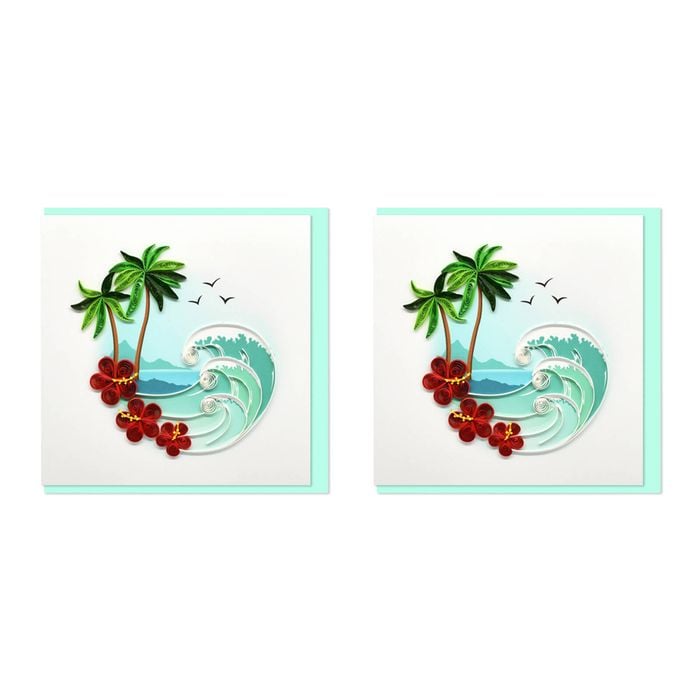 2x Boyle Handmade Paper 15x15cm Quilled Blank Greeting Card  Beach Wave